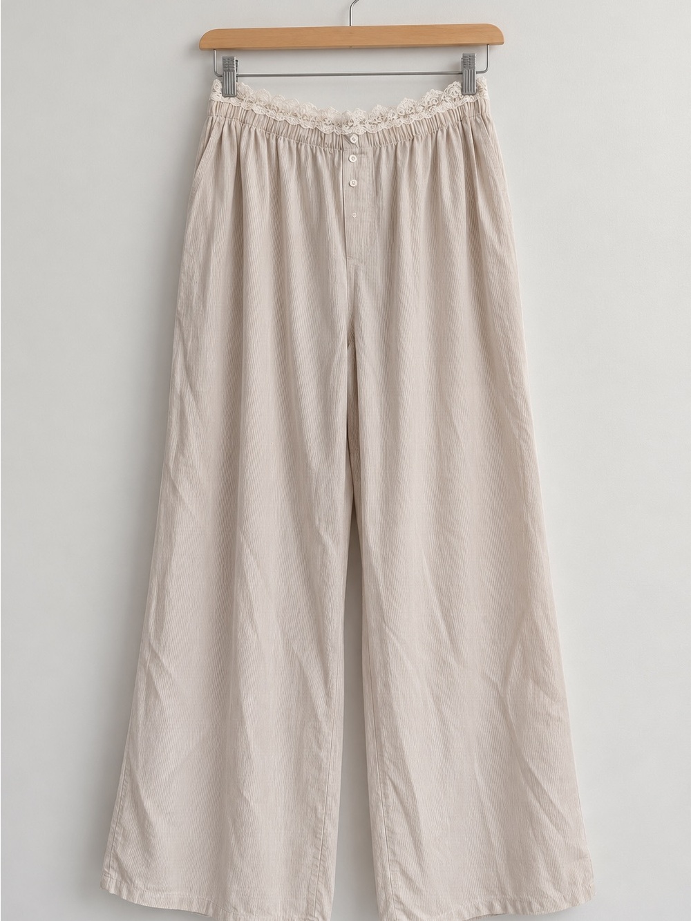 🤍 Aerie Striped Lace Trim Wide Leg Pants – Size L